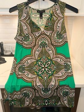 INC Green Paisley Sleeveless Dress/Beachwear with Silver Stud Accents - M